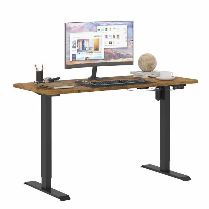 Advwin Electric Standing Desk Adjustable Height Ergonomic Sit Stand up Table 120cm Walnut Splice Board Top+Black Frame