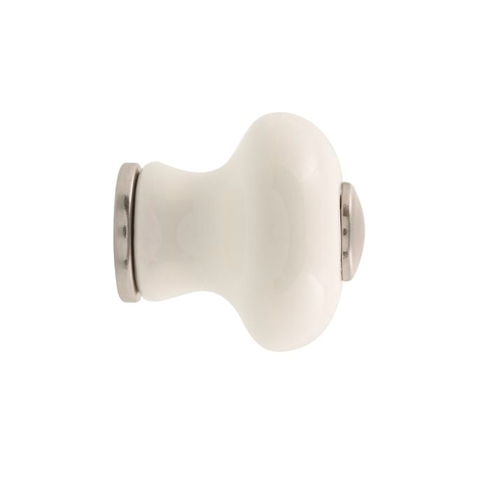 Prestige 30mm Brushed Nickel White Ceramic Knob - Card of 6