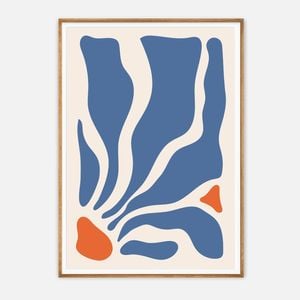 Galrie Stunning Modern Abstract Blue and Orange Art Print for Contemporary Spaces, Wood Frame, A0 84 x 119cm (33 x 47inch)