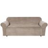 Smarcute 3 Seater Velvet Sofa Couch Cover Non Slip Elastic Stretch Thick Plush Fabric Taupe