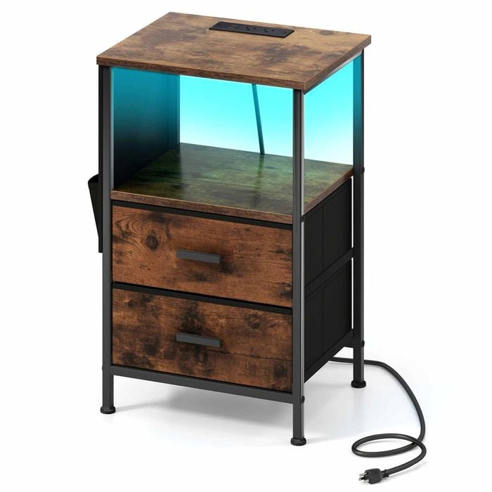 Costway End Table Led Lighted Nightstand W/charging Station
