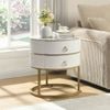 Homfurn Round Nightstand With 2 Drawers, Modern Bedside Table With Sintered Stone Marble Top, White