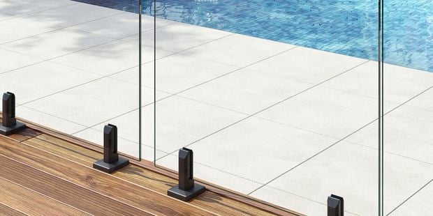 Glass pool fence.