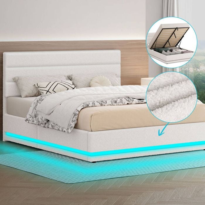 Alfordson Bed Frame Double Rgb Led Gas Lift