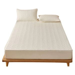 Anycozy Mattress Cover Beige 180x200cm Pure Cotton Soft Quilted Bed Sheet Anti-bacterial Protector Cover