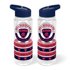 AFL Clear Tritan Drink Bottle 650ml - Melbourne Demons - 4 Wrist Bands
