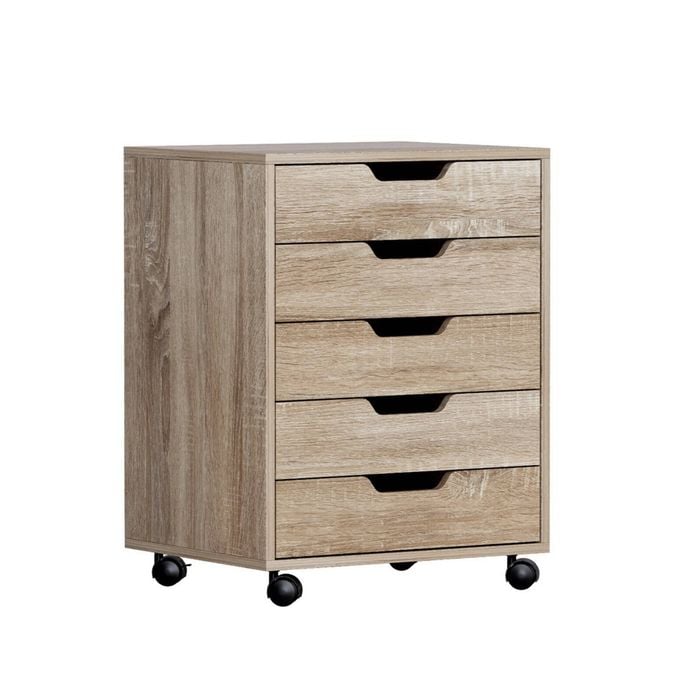 Artiss 5-Drawer Filing Cabinet Mobile Rolling Storage Cabinet Chest of Drawers Stand Scratch Beige