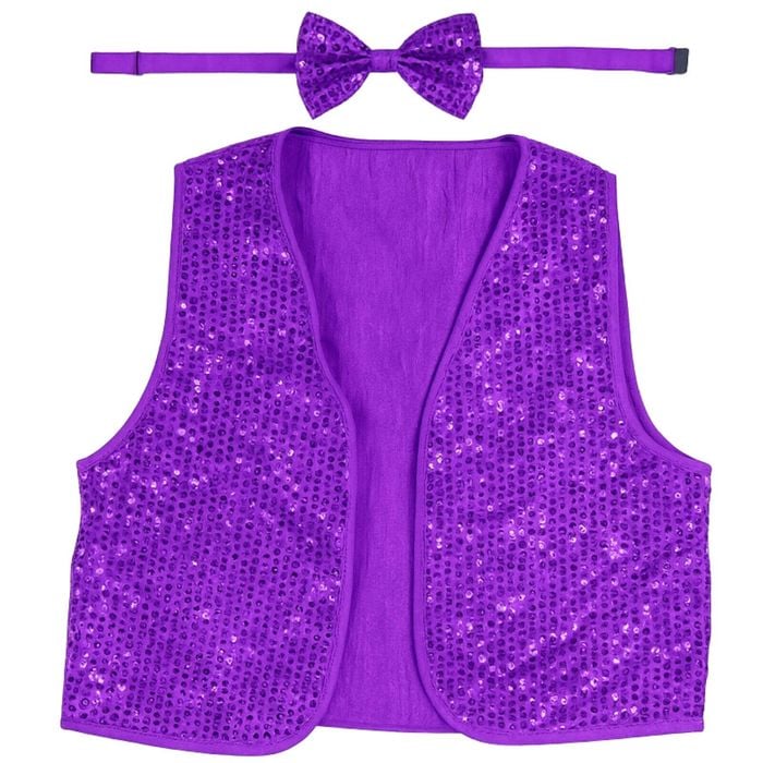 Adult Unisex SEQUIN BOW TIE & VEST Dance Costume Party Sparkle Set in Purple - Purple | China