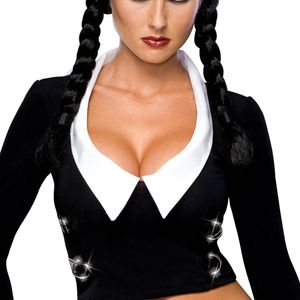 The Addams Family Wednesday Wig Long Plaited Adult Halloween Costume Black