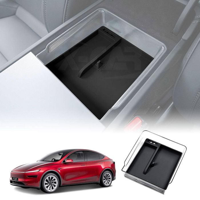 Centre Console Mid Organizer Tray for Tesla Model Y Juniper 2025-Onwards with Black Silicone Mat