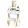 Costway Vanity Table Set Wood Dressing Vanity Table Set W/mirror&cushioned Stool Bedroom White
