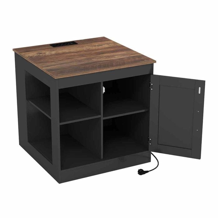 Costway Nightstand Side Table Bedside Sofa End Power Outlets Black