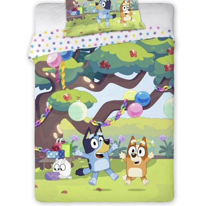 Bluey Garden Party Kids Cotton Quilt Cover Set - Toddler Bed Size