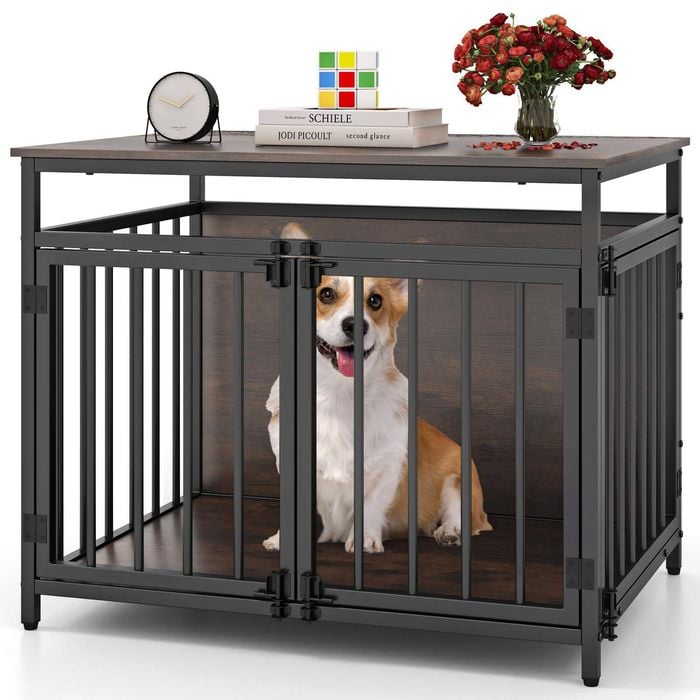 Costway 80cm Dog Cage Pet Crate W/3 Doors Metal Dog Kennel