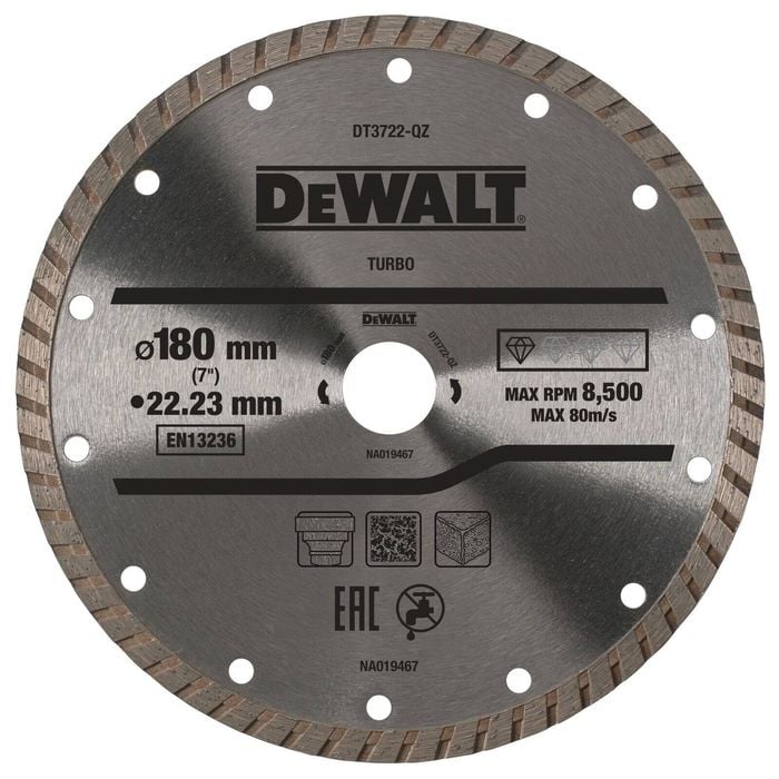 DeWALT 180mm X 22.23mm Turbo All Purpose Diamond Wheel DT3722-QZ