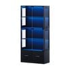 Advwin 4 Tier LED Glass Display Cabinet w/ Drawer 170cm Storage Bookshelf Organizer Hallway Storage Black