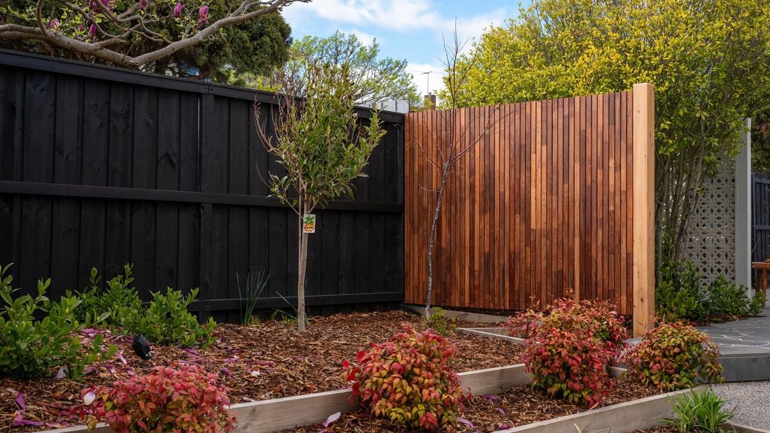Timber screen installed in the garden.