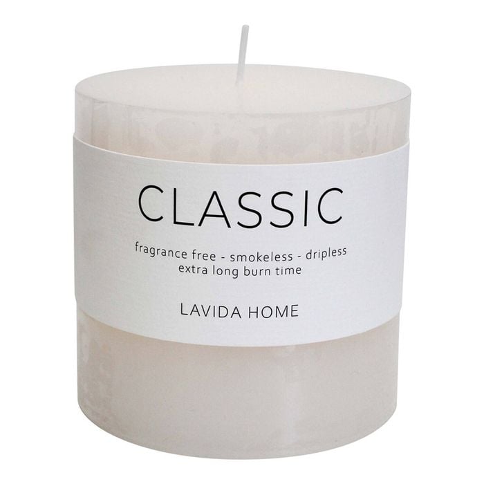LVD Natural Wax Unscented 10x10cm Classic Pillar Candle - White