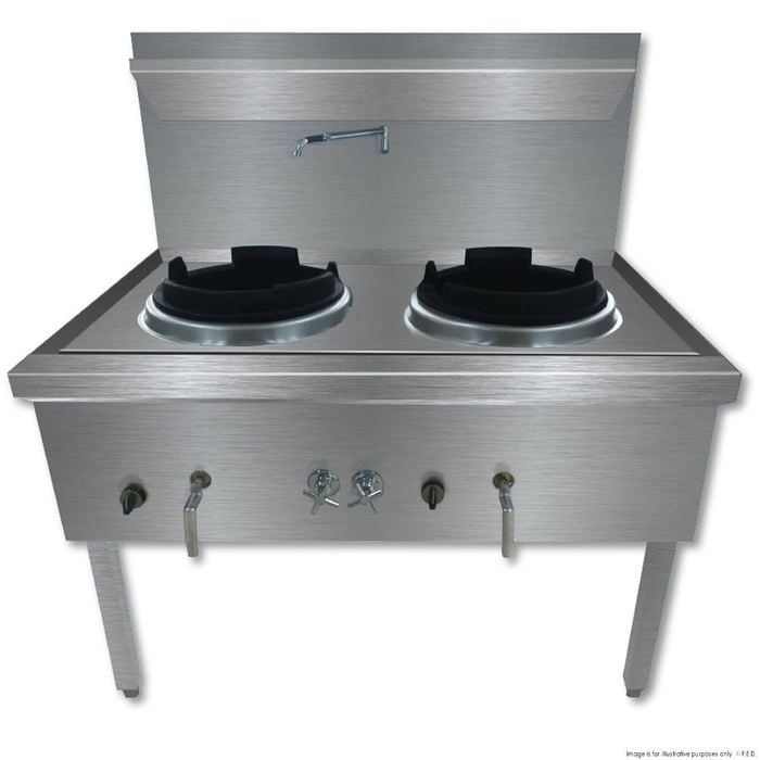 GasMax Stainless Steel Waterless Nature Gas Double Wok Chimney Burner  - Woks (WW-2NC)
