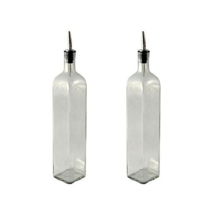 Argon Tableware Square Olive Oil / Vinegar Bottle With Tapor Pourer - 500ml - Pack Of 2