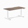 Desky Dual Natural Walnut Scalloped Melamine Sit Stand Desk 150x75cm White Frame Leg