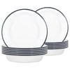 Argon Tableware White Deep Bowls - 22.5cm - Set Of 12 - Navy Blue Metal Enamel Cereal Lightweight Camping Serving Bowls