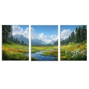 3pcs Serene Landscape with Mountains and Lakes Print 100% Australian Made 3 x 40x60cm (Metal Print)