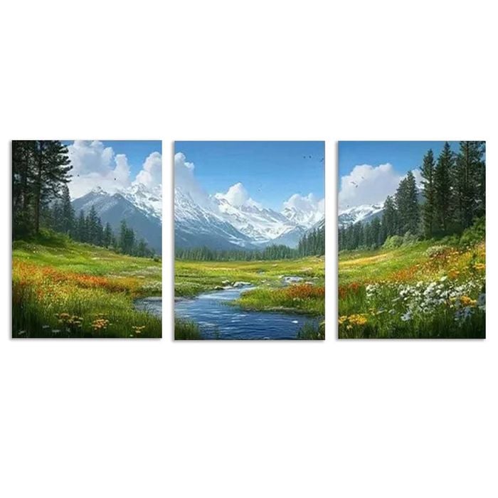 3pcs Serene Landscape with Mountains and Lakes Print 100% Australian Made 3 x 40x60cm (Metal Print)