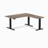 Desky Eco L-Shape Sit to Stand Natural Walnut Melamine Desk 150x155cm Left Return Matte Black Height Adjustable Leg
