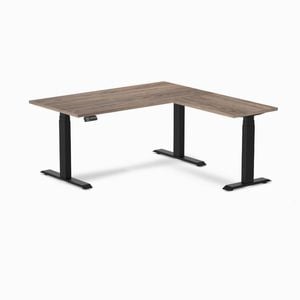 Desky Eco L-Shape Sit to Stand Natural Walnut Melamine Desk 150x155cm Left Return Matte Black Height Adjustable Leg