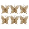 Catzon 6Pcs Glittery Butterfly Ornament with Handles for Christmas-Gold