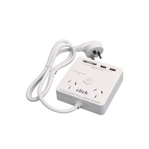 Click 2 Outlet Power Board with USB Charger