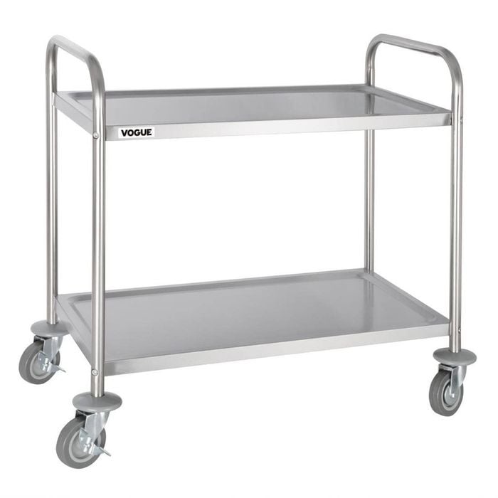 Vogue Clearing Trolley Stainless Steel 2 Tier Medium Commercial Kitchen Utility Storage