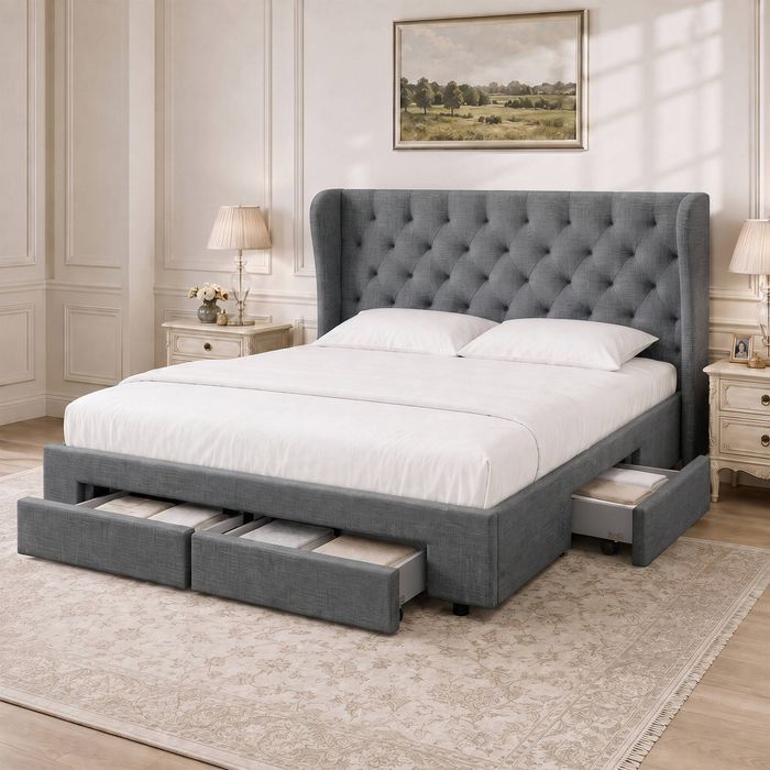 Artiss Fabric Bed Frame King Drawers Beds Base