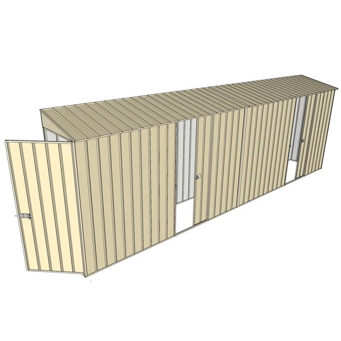 Build-a-Shed 0.8 x 6 x 2m Singled Hinged Door Skillion Shed with Dual Single Sliding Side Doors - Cream