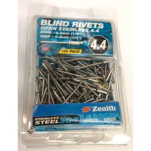 Zenith Blind Rivet Open 304SS 1/8"D x 3/16"G 100pk