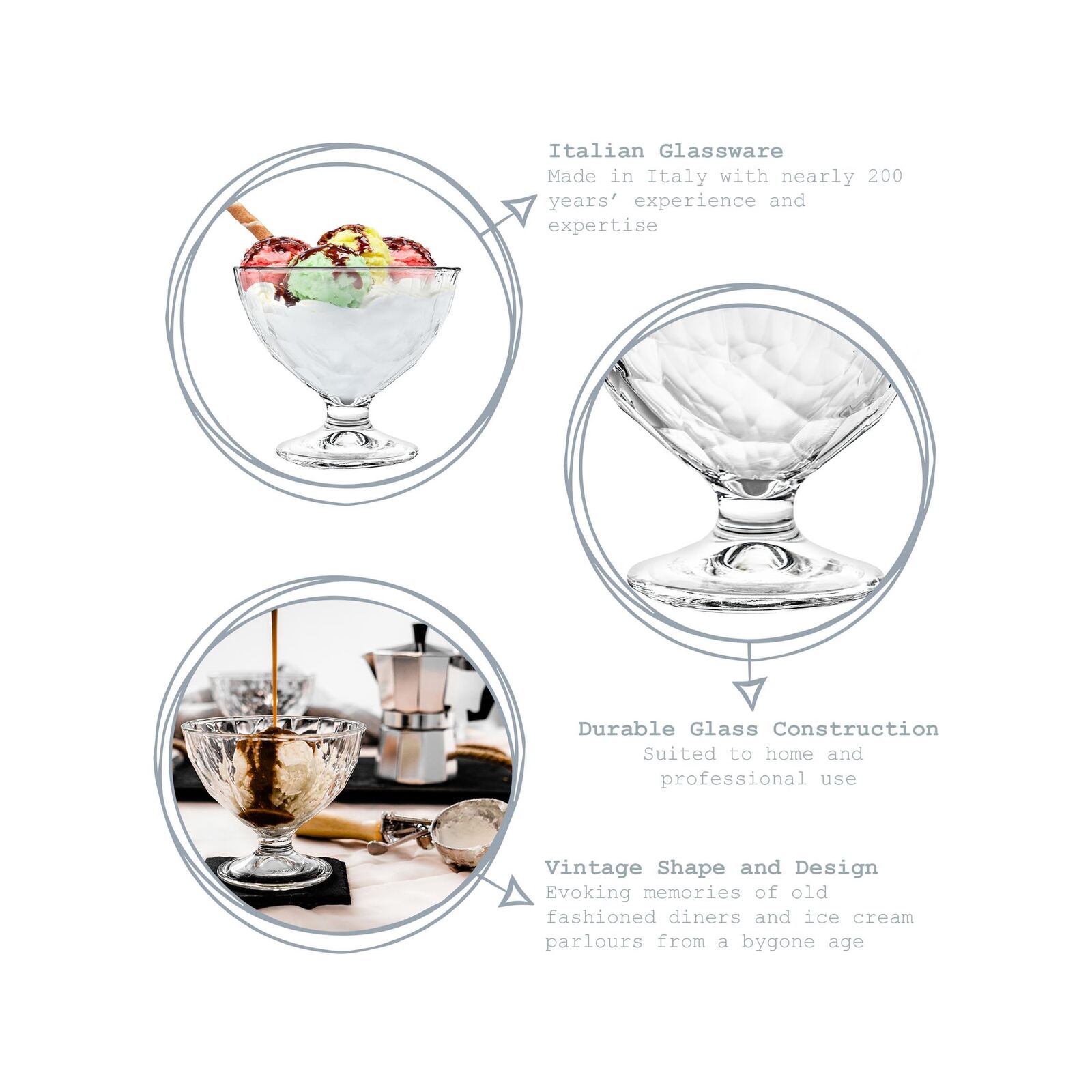 Bormioli Rocco Gelato Dessert Bowls, Set Of 6,Sculptures