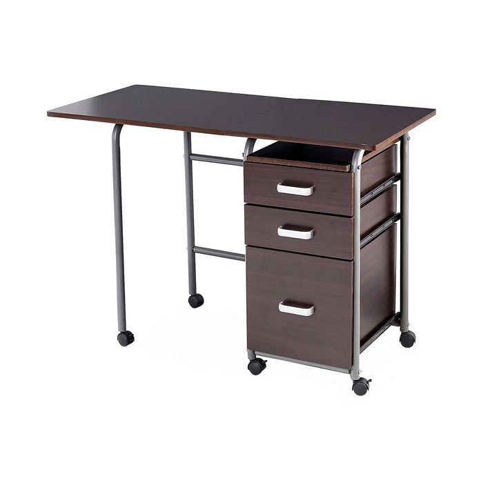 Costway Folding Computer Desk Laptop Table Wheeled Workstation Study Office Brown
