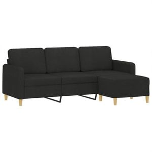 vidaXL 3-Seater Sofa 3-Seater Couch with Footstool Sofa Chair Black Fabric