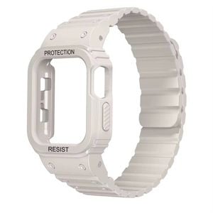 Magnetic Strap For Apple Watch Band With Bumper Case Silicone Rugged Sport Band 38/40/41mm (Starlight)