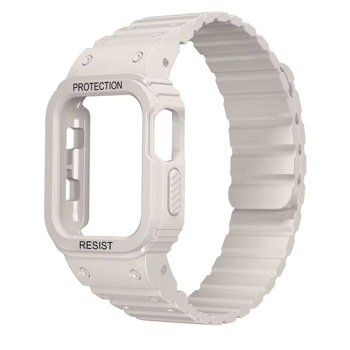 Magnetic Strap For Apple Watch Band With Bumper Case Silicone Rugged Sport Band 38/40/41mm (Starlight)