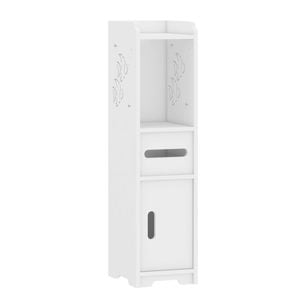 Advwin Slim Bathroom Storage Cabinet Narrow Storage Cupboard w/ Doors and Drawer Floor Cabinet with Open Shelves White