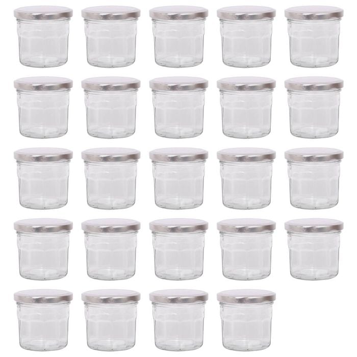 Argon Tableware 130ml Glass Jam Jars With Airtight Silver Lids - Set Of 24 Empty Screw Top Kitchen Storage Preserving Jar