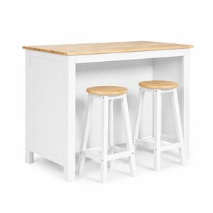 Aura Kitchen Bar Island and Stools Set White