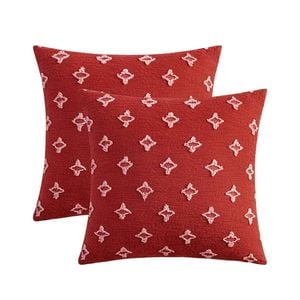 Catzon 2 Pcs Rhombic Jacquard Pillowcases Soft Square Cushion Cover for Couch-Red