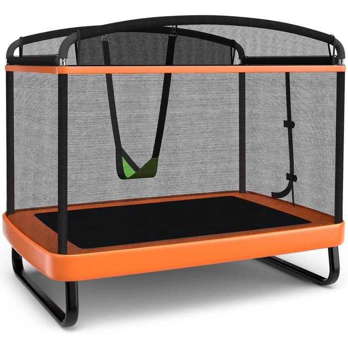 Costway 2-IN-1 Kids Trampoline w/Enclosure security Net Pad & Swing Orange