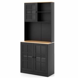 Costway Kitchen Buffet Sideboard Hutch Countertop 183cm Glass Black