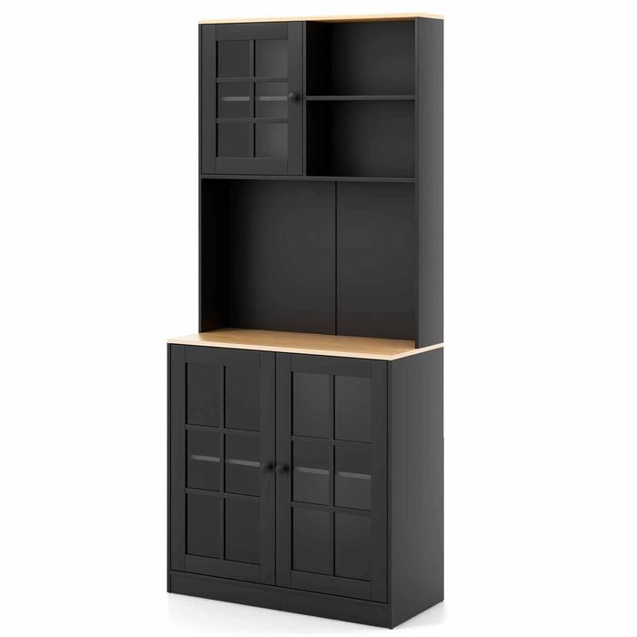 Costway Kitchen Buffet Sideboard Hutch Countertop 183cm Glass Black