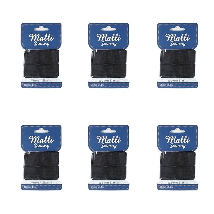 6pk Malli Sewing Soft Elastic Band Flexible Diy Sewing Cord 25mm X 1.5m Assorted