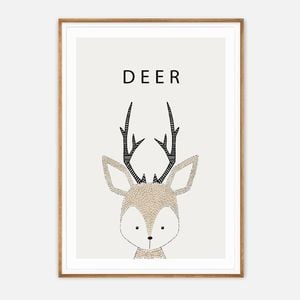 Galrie Charming Minimalist Deer Illustration - Whimsical Animal Art Print for Home Decor, Wood Frame, A4 21 x 30cm (8 x 12inch)